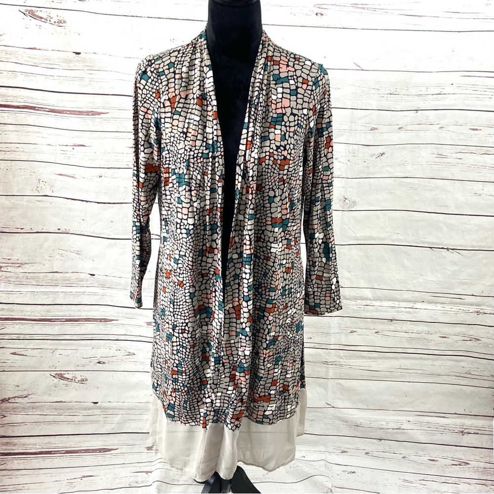 LOGO Lori Goldstein Top Petite Women’s MP Gray‎ Jersey Long Open Cardigan.